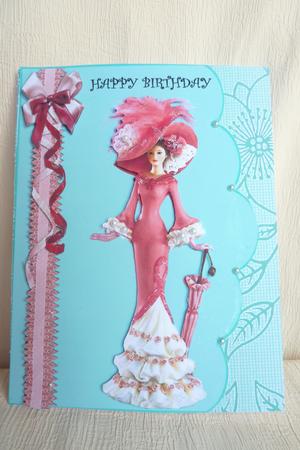 Lady in Pink==a4 Scallop Card Front by Rosina Walker
