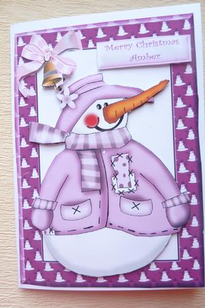 Snowman in Pink with Long Carrot Nose by Rosina Walker