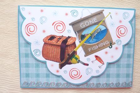 Gone Fishing Faux Envelope Card Front by Rosina Walker