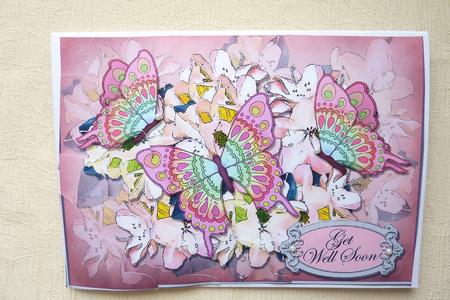 A5 Get Well Flowers N Butterfly Scallop Corner Stacker by Rosina Walker