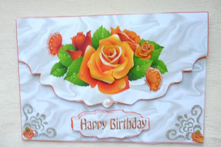 Orange Roses, on a Scalloped Satin Envelope by Rosina Walker