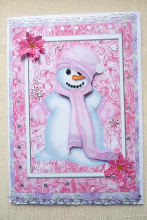A4 Pink Snow Man by Rosina Walker