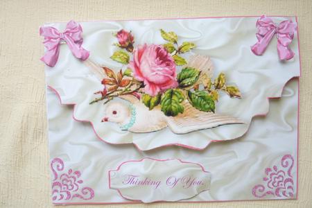 Pink Rose with Dove on Scalloped Envelope by Rosina Walker