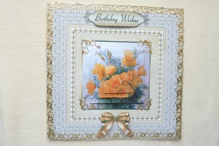 Yellow Blooms 'n Lace Pyramid Card Front by Rosina Walker