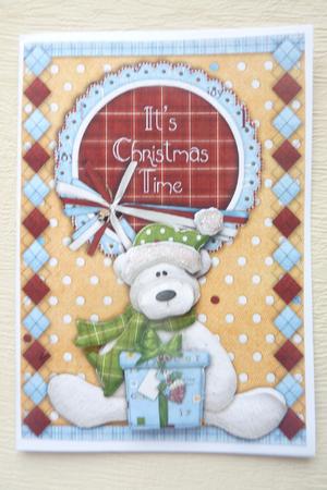 Christmas Time Bear Card Front with Decoupage by Rosina Walker