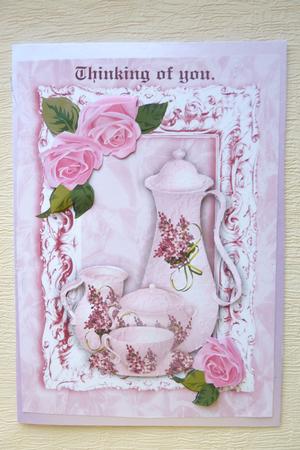 Tea Time in Pretty Frame, with Pink Roses A4 by Rosina Walker