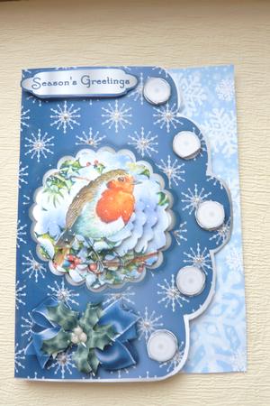The Christmas Robin Scallop Card Front and Pyramage by Rosina Walker