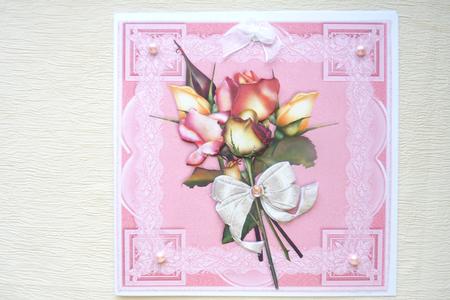 Rosebuds Square Card Front with Decoupage by Rosina Walker