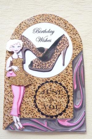 Birthday Leopard Style Rounded Card Front by Rosina Walker