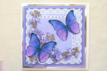 Butterflies and Flowers on Lace Fan Pyramage Topper by Rosina Walker