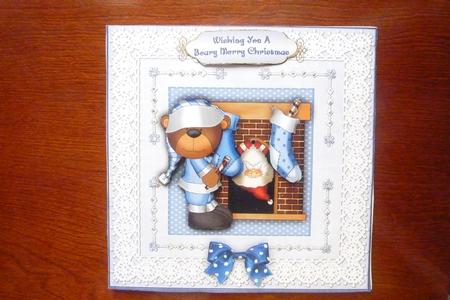 A Beary Merry Christmas Square Card Front with Decoupage by Rosina Walker