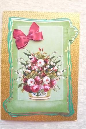 Flowers in a Basket, on a Scroll Toppers by Rosina Walker