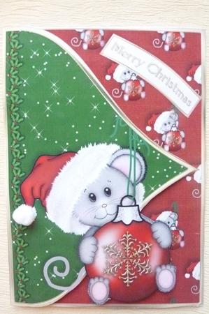 Bauble Mouse Christmas Envelope Card Front by Rosina Walker