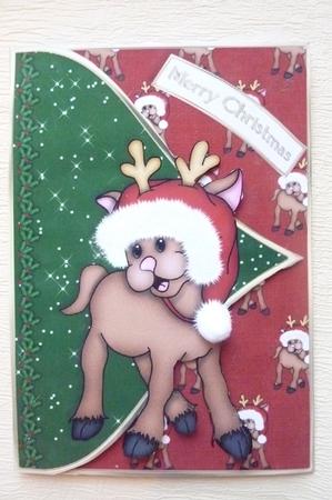 Jolly Reindeer Christmas Envelope Card Front by Rosina Walker