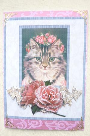 Vintage Kitten with Roses by Rosina Walker