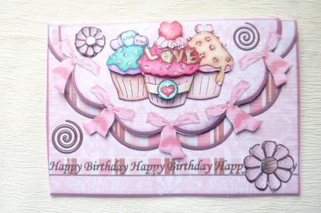 Birthday Love Cakes Double Scallop Envelope Card Front by Rosina Walker