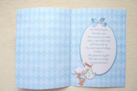 Insert for Welcome Little One Baby Boy Card Front by Rosina Walker