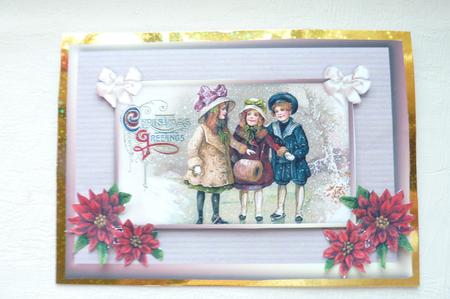 Vintage Christmas Wishes Card Front with Decoupage by Rosina Walker
