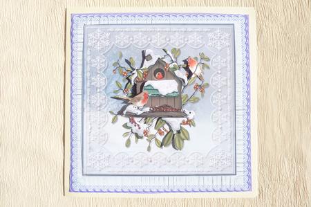Robins on Snowflake Lace Background by Rosina Walker