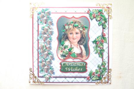 8x8 Vintage Holly Girl Christmas Card Front No 4 by Rosina Walker