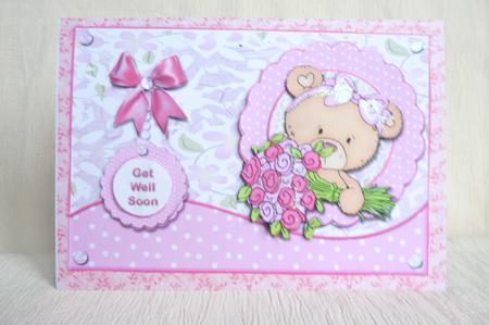 Cute Bear with Flowers Wavy Edge Card by Rosina Walker