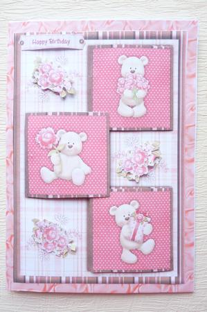 Cute Bear and Flowers Three Square Card Front by Rosina Walker