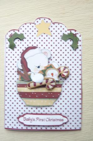Baby's First Christmas Polar Bear Scallop Top Card by Rosina Walker