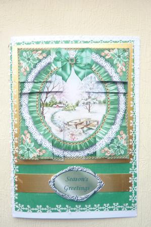 Pretty Snowscene Green Ruffle 5in Quad Round Corner Stacker by Rosina Walker