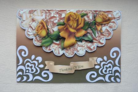 Gold Roses and Bow on Scalloped Envelope by Rosina Walker