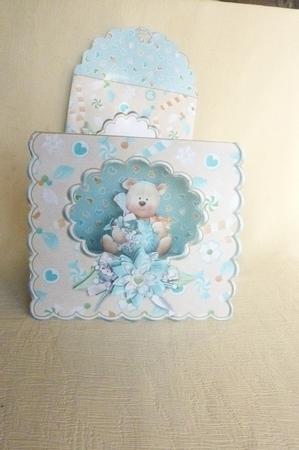 Christmas Bear and Bauble Scalloped Tent Card with Envelope by Rosina Walker