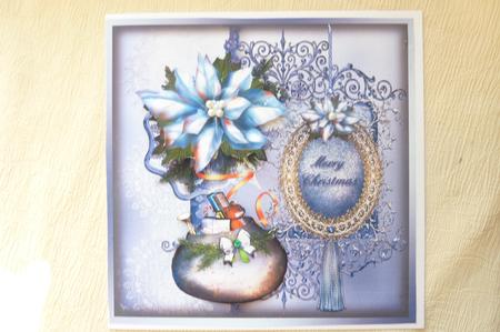 Blue Poinsettia 8x8 Quick Card by Rosina Walker