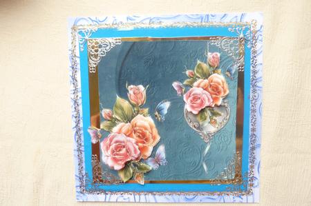 Mixed Roses on Teal by Rosina Walker