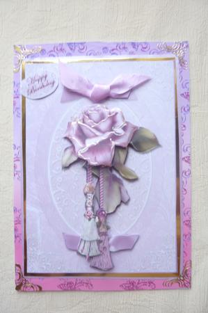 Blush Rose with Tassels Card Front by Rosina Walker
