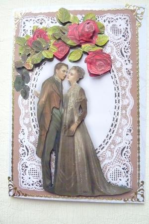 Vintage Couple on Vintage Lace with Cascading Roses by Rosina Walker