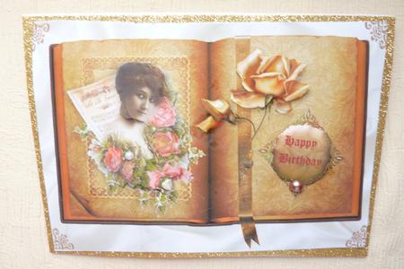 Vintage Lady with Pink and Gold Roses on Open Book A4 by Rosina Walker