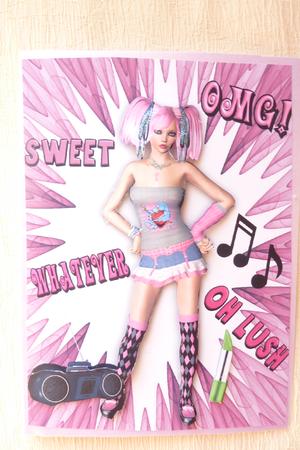 Girl with Attitude and Lippy with Music Whatever A4 by Rosina Walker