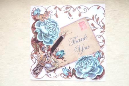 Teal Roses Thank You Ink Saver 8in Decoupage Topper by Rosina Walker