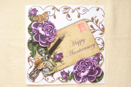 Purple Roses Happy Anniversary Inksaver 8in Decoupage Topper by Rosina Walker
