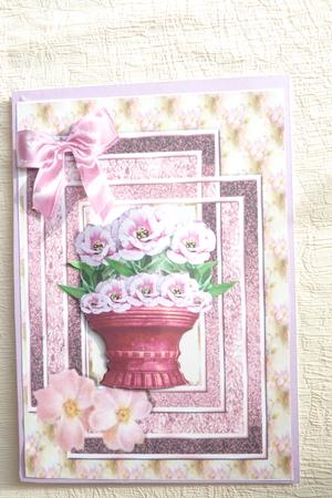 Hand Painted Pink Prairie Roses in a Vase with Bow A4 by Rosina Walker