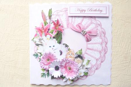A Cluster of Pink Flowers and Kittens by Rosina Walker