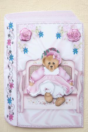 Teddy in Pretty Bonnet with Flowers on a Bench A4 Book by Rosina Walker