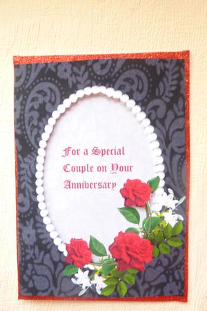 Black Vintage, Pearls and Red Roses Card Front by Rosina Walker