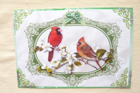 Pretty Birds with Blossoms in Ornate Frame A4 by Rosina Walker