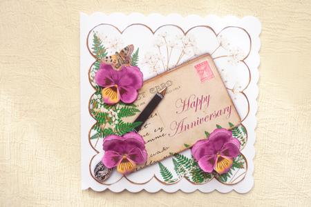 Cerise Pansy Happy Anniversary Inksaver 6in Decoupage Topper by Rosina Walker