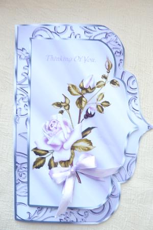 Elegant Scalloped Card Front with Lilac Roses by Rosina Walker
