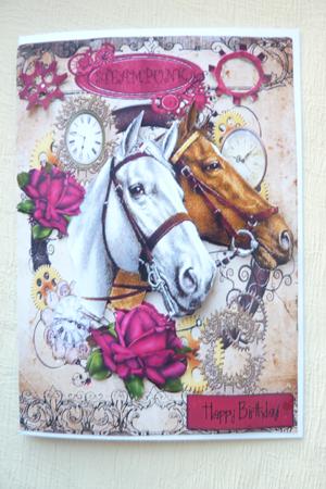 Horses in Steampunk Frame with Red Roses by Rosina Walker