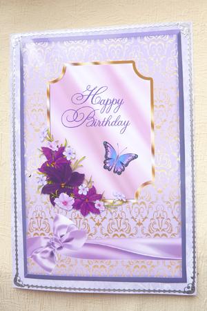 A4 Lilac Butterfly & Flowers - Birthday by Rosina Walker