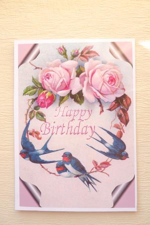 Pretty Birds with Pink Roses in a Frame A4 by Rosina Walker