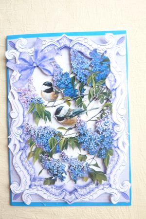 Blue Birds and Flowers, in Ornate Frame A4 by Rosina Walker