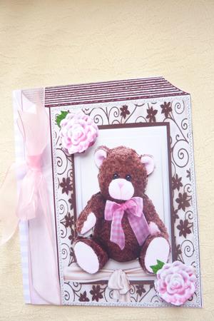 Big Brown Cuddly Bear in Floral Frame with Bow Folded Book by Rosina Walker
